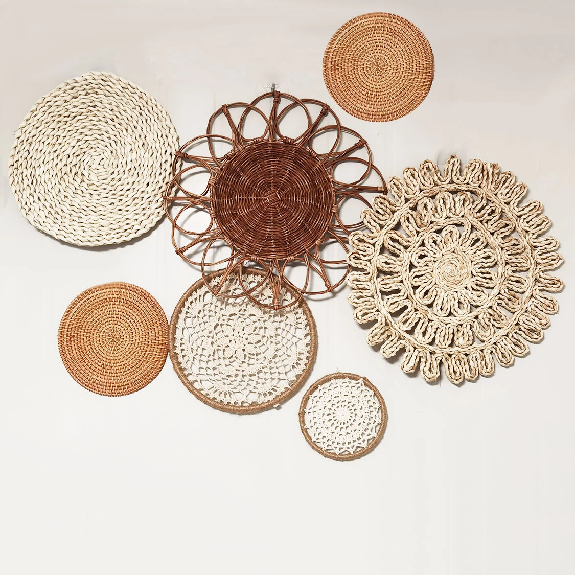 Nordic Style Ins Straw Rattan Wall Decor Round Rattan Wall Basket Wall
