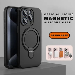Magnetic Liquid Silicone Phone Case with Magsafe Ring and Stand - Shockproof Protector Cover - iPhone 14 Pro (Black AA)