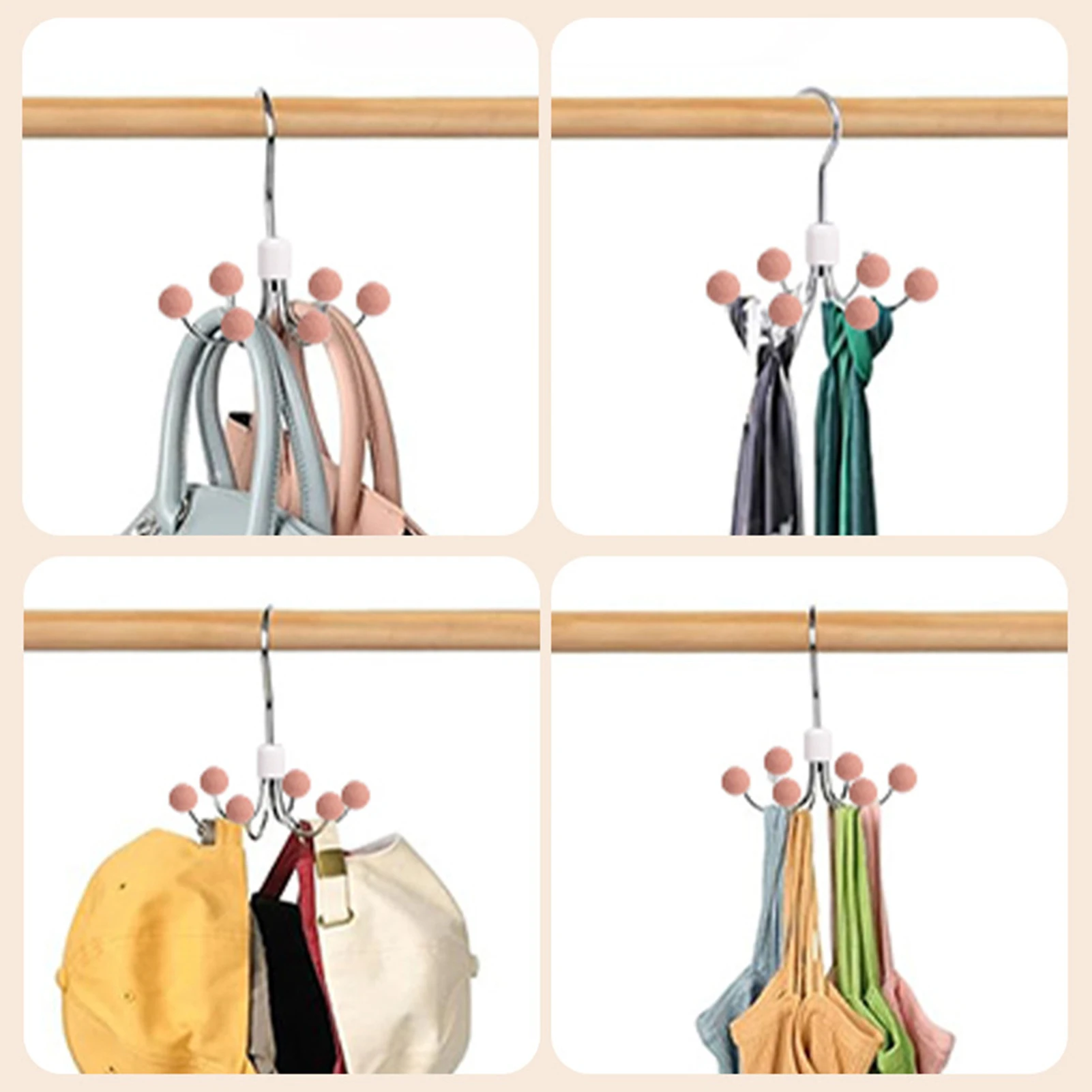 1pcs Six-claw Hook Creative 360 Degree Rotating Steel Hook for Bag Underwear Ties Closet Organizer for Dormitory Home 6