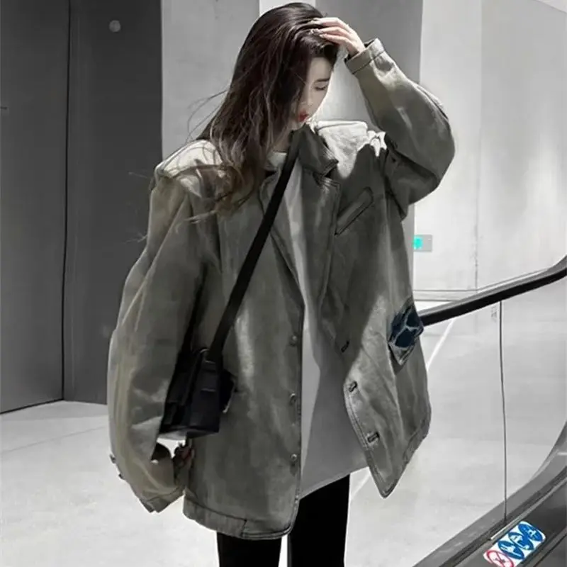 

2024 Spring and Autumn New American Heavy Industry Washed Denim Suit Top Women's Loose Design Versatile Jacket Women's Coat S886