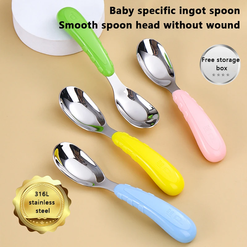 

Baby Special Feeding Spoon 316 Stainless Yuanbao Spoon Upgrade Anti Slip Handle Tableware Gadgets For Infant Deepen Soup Spoon