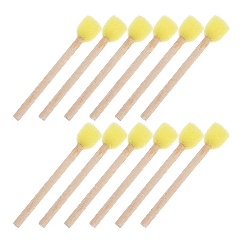 어린이를위한 30pc 라운드 스폰지 페인트 브러쉬 나무 손잡이가있는 DIY 유치원 낙서 도구 학교에 이상적인 아트 스폰지