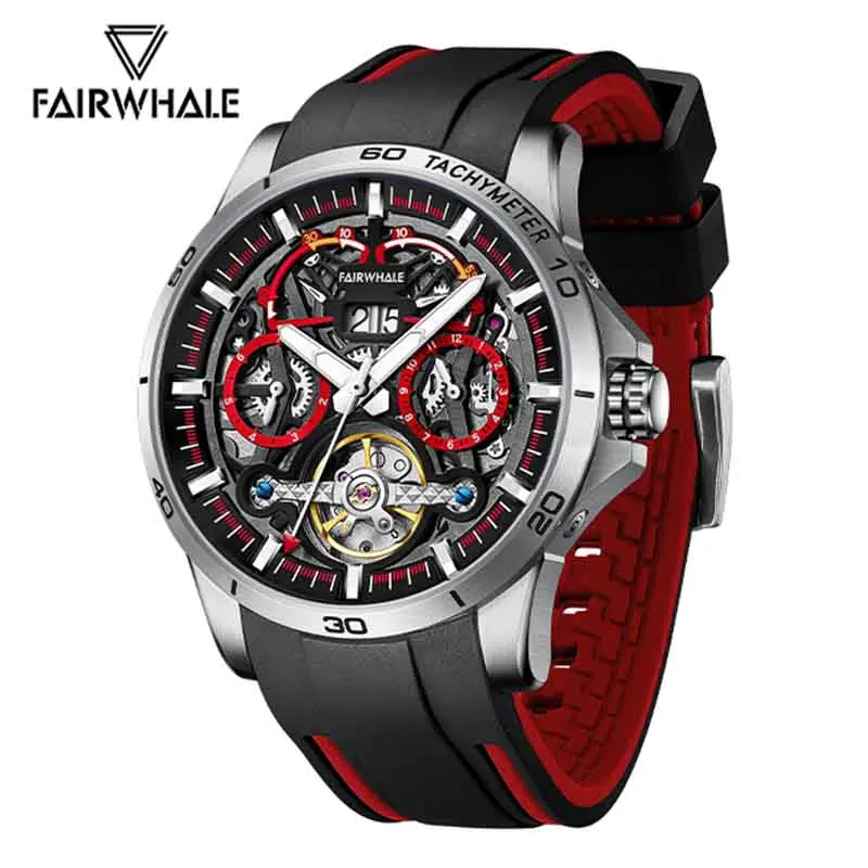 

MARK FAIRWHALE Sport Multifunction Men Mechanical Wristwatches Flying Tourbillon Sub-Dials Waterproof Watch Fashion Rubber Strap