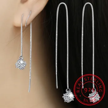 Korean Crystal Square Cube Long Tassel Exquisite 925 stamp silver color Jewelry Female Temperament Dangle Earrings