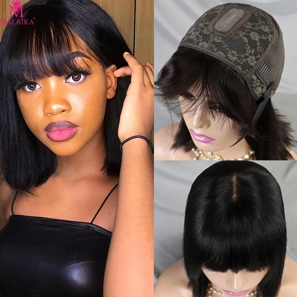 Short-Bob-Wig-With-Bangs-Brazilian-Remy-Human-Hair-Wigs-1x3-1x4-2x4 ...