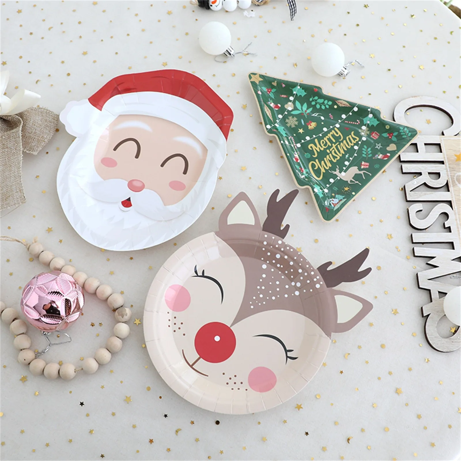 Christmas Table Decorations Christmas Disposable Tree Paper Plate Rectangular For Merry Party Supplies