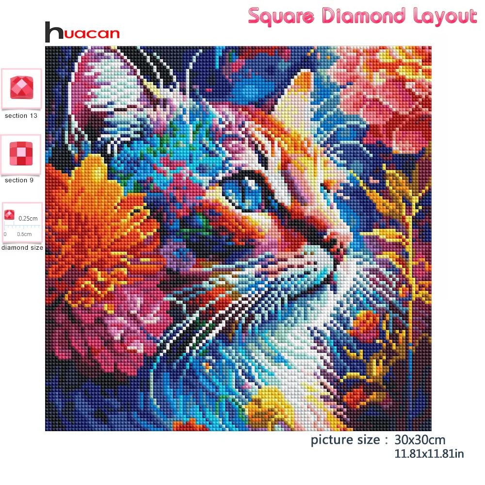 Huacan 5d Diy 다이아몬드 페인팅 고양이 색상 모란 자수 모자이크 동물 꽃 크로스 스티치 키트, 사각형 및 원형 홈 장식