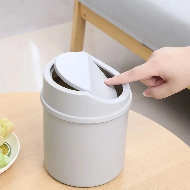 Mini Desktop Bin Small Trash Can Tube with Cover Bedroom Trash Can Garbage Clean Workspace Storage Box Home Desk