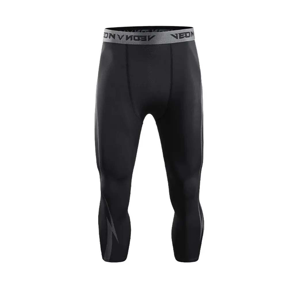 2023 Athletic Bodybuilding Leggings Breathable Elastic Waist 3/4 Compression Pants Lightning Design Quick Dry Running Tights 5
