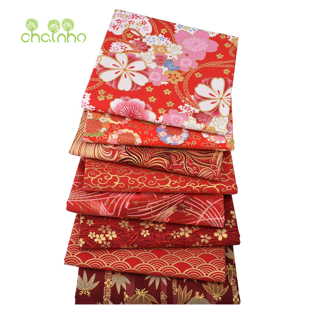 Chainho,Red Bronzing Printed Plain Cotton Fabric,DIY Quilting & Sewing Material,Handmade Patchwork Cloth,11 Designs,4 Sizes,CT52
