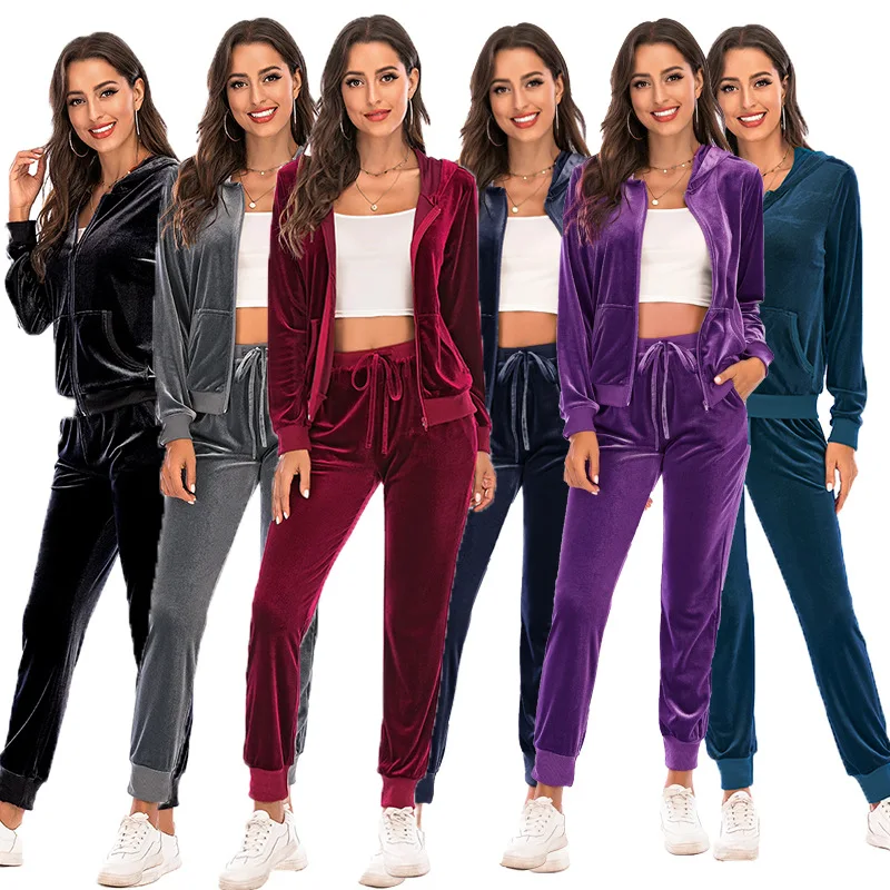 Autumn Winter Women Velour Tracksuit 2 Piece Jogging Pant Sets Hoodie Set Luxury Womens Tracksuit With Hoodie Sportswear Suit 2022 new summer tracksuit men loose t shirt with shorts together mens clothes football shirts keep cool sets over size m to 5xl