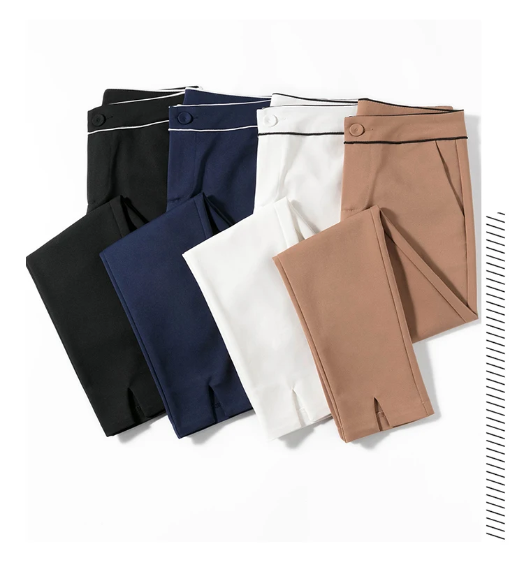 capris 2022 Fashion Korean Style Office Lady Formal Suit Pants Simple Chic Split Mid-Waist Slim Straight Pants Trousers With Pockets dress pants