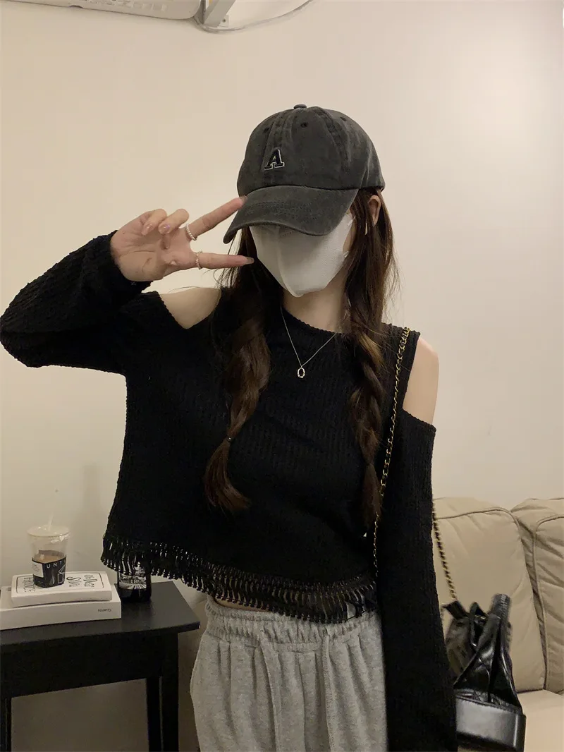 Cropped Knitted Sweater Tops for Women Spring Autumn