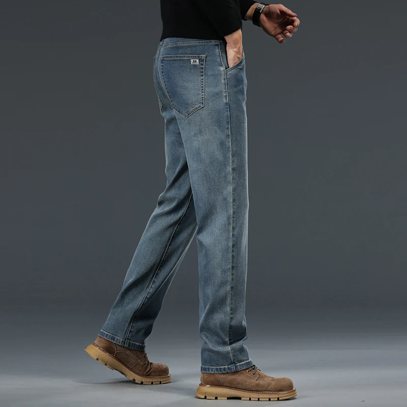 Classic Men's Straight Jeans Autumn New Fashion Retro Blue Stretch Denim Pants High Quality Brand Business Casual Trousers 4