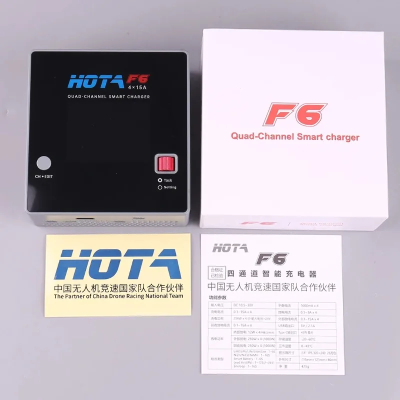 HOTA F6 ЧЕТЫРЕХКАНАЛЬНОЕ SMART зарядное устройство DC1000W 4*15A для Lipo LiIon NiMH Lipo Батарея Балансное зарядное устройство Разрядное устройство с USB 45 Вт Type-C
