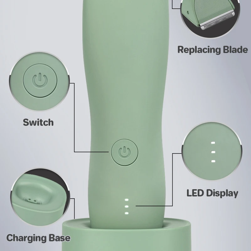 Body Hair Trimmer for Men Balls Waterproof Green Electric Shaver Trimmer Machine for Man Shaving Groin Trimmers Sensitive Areas