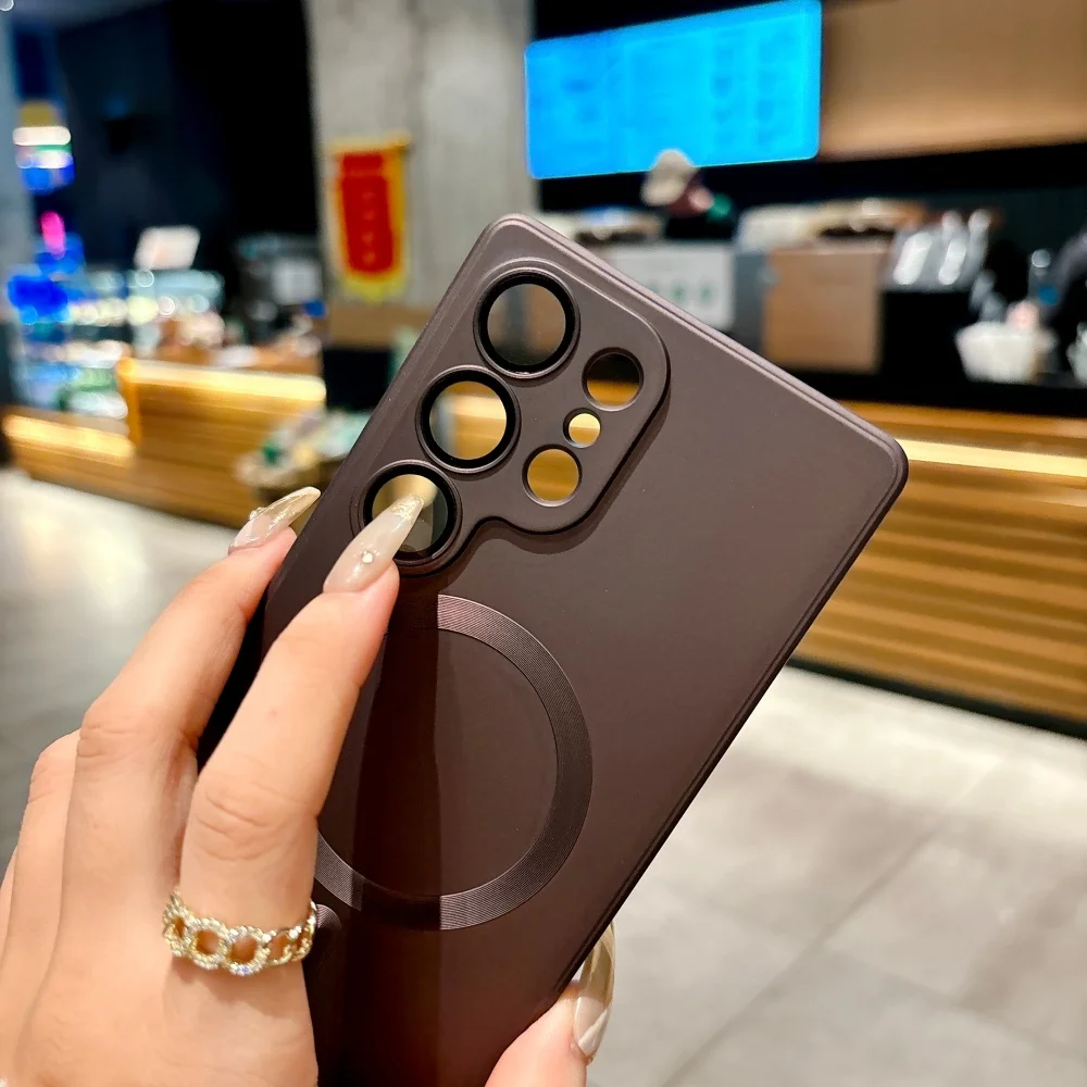 Enhanced Metal Paint Silicone Phone Case with Full Camera Lens Protection - Soft and Thin Design for Magsafe Compatibility