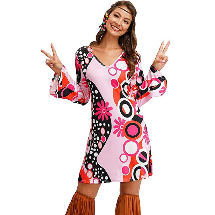 

Halloween 2023 Women's Clothing 1970s Hip Hop Costume Printed Dress for Women Vintage Dress Vestidos De Fiesta