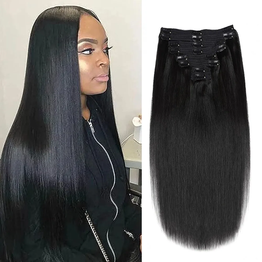 Clip In Human Hair Extension Silky Straight Full Head Hair 8Pcs Double Weft Straight Clip Ins Women Brazilian Remy Hair 26 Inch