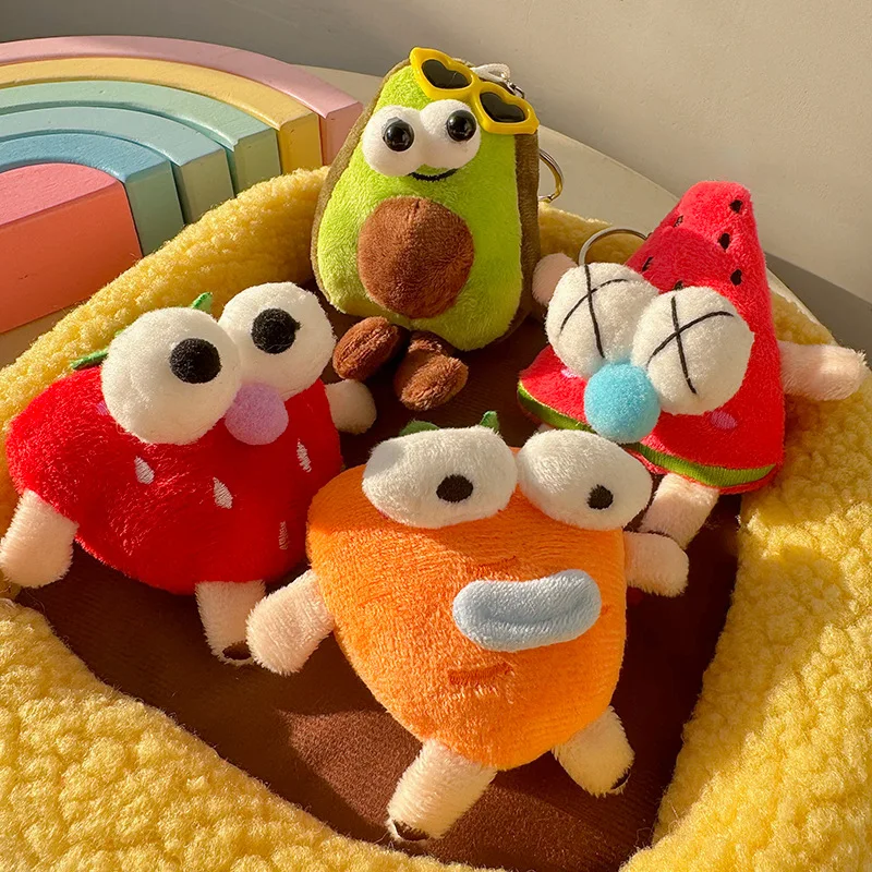 

Funny Plush Keychains Creative Funny Expression Fruit Doll Keychain For Car Keys Stuffed KiwI Watermelon Keyring For Bag Pendant