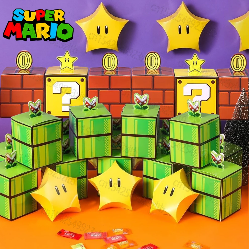 thumbnail image 1 of 5 cajas de regalo de Mario Bros, juguetes de dibujos animados, estrellas, bloques de preguntas, caja de figuras de anime para niños, decoración de fiesta de cumpleaños, caja de dulces, 1 of 5