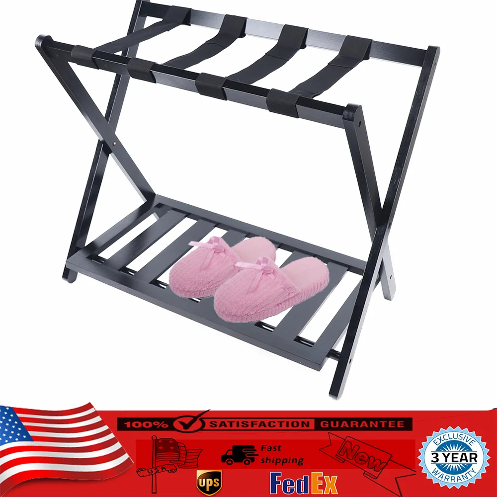 

Folding Luggage w/ Shelf Suitcase Rack Bamboo Foldable Hotel Shelf Stand FIT Travel&Home