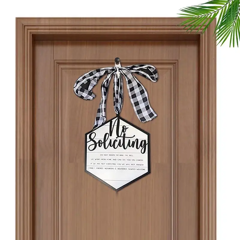 

No Soliciting Door Sign Wood Door Sign With No Soliciting Reusable Door Sign With Buffalo Bowknot Don't Knock Or Ring Door