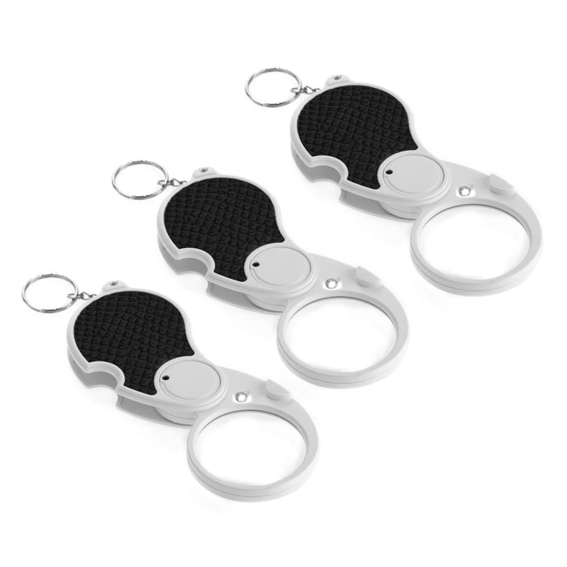 3 Stück 5x Handels lupe Lupe mit LED-Lampen taschen lupe tragbarer Falt schlüssel ring