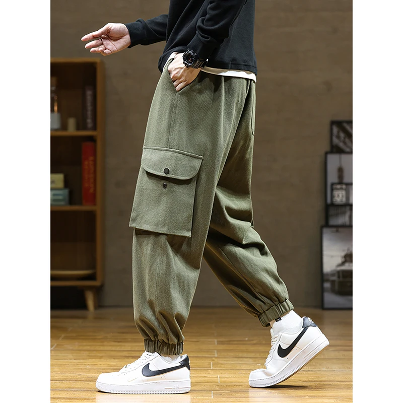 

Men's multi pocket pants, tight street clothing, loose Wstring, cotton jogging, casual, FJplus, size 8XL, new collection for aut