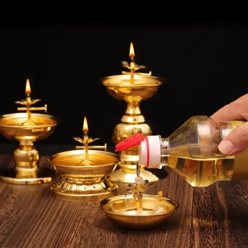 W91B Dimmable Lamp Holder Alloy Oil Lamp Dish Cooking Oil Butter Home Worship Ever-burning Lamps for Indoor Use