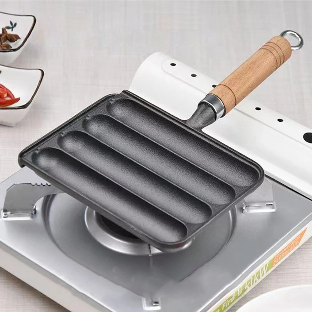 Cast Iron Home Pre Seasoned Grilled Sausage Pot Easy Clean Square Homemade Hot Dog Mold Sausage Pan for Grilled Cooking