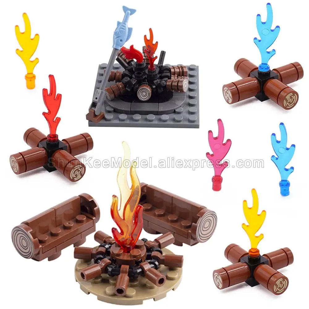 

MOC Bonfire Bricks Accessories Wave Candle Holder Flame Candlestick Model Educational Toys For Building Blocks Camping Camp Gift