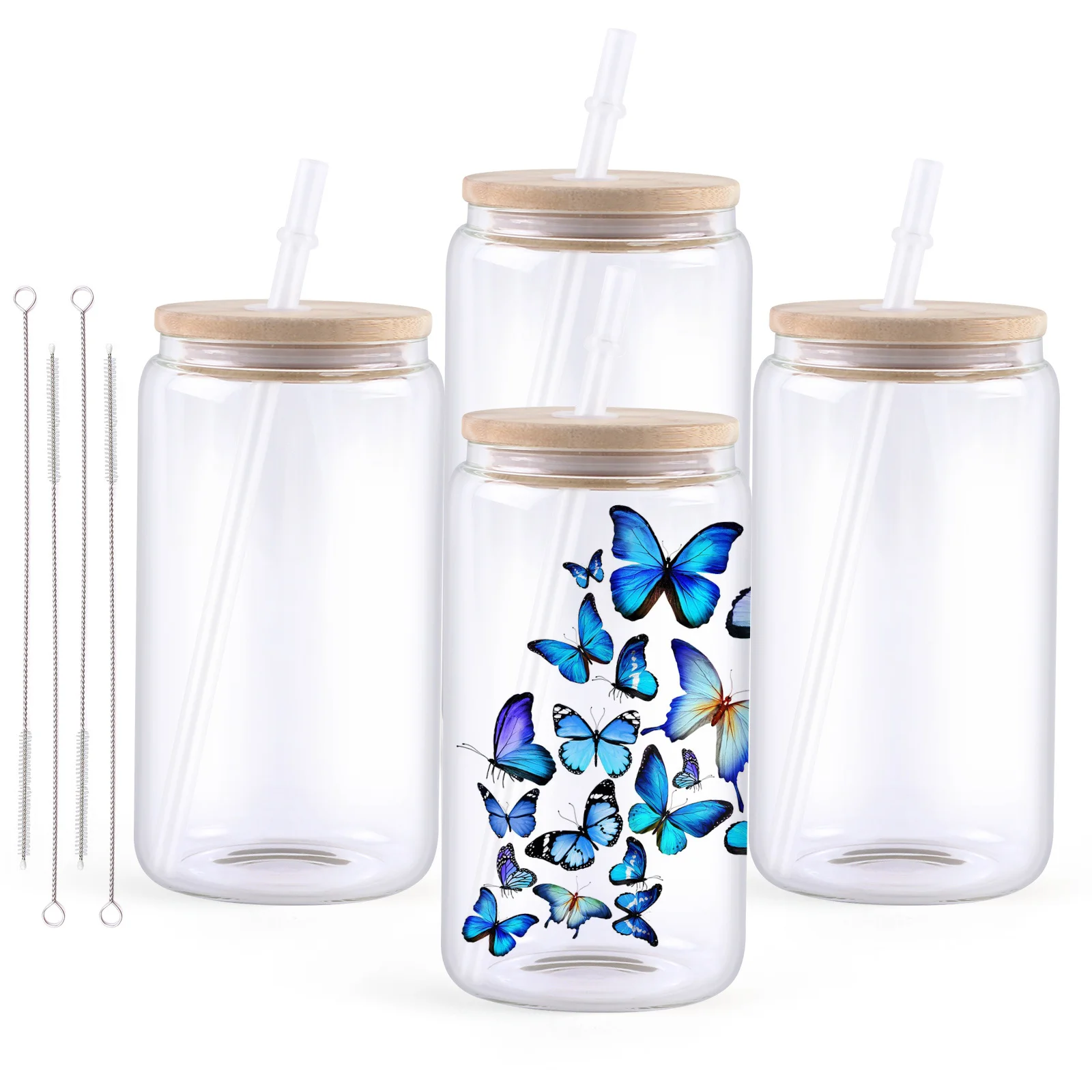 HTVRONT 8/4 Pack 16OZ Clear/Frosted Glass Sublimation Tumblers