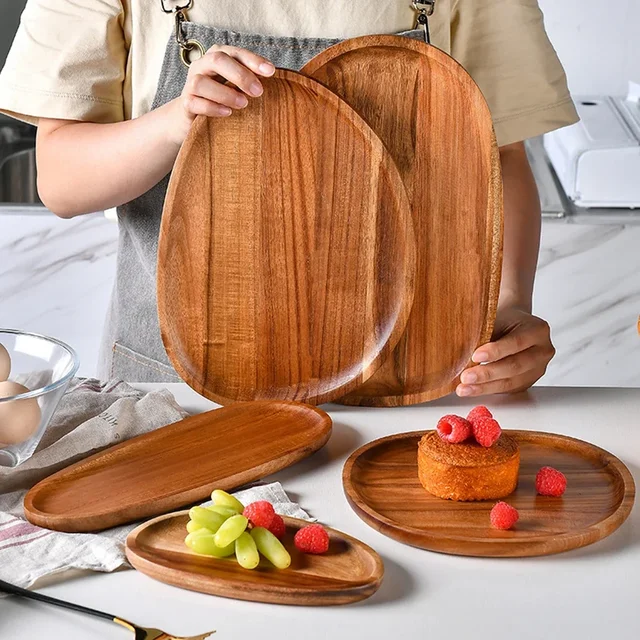 Solid Wood Dinner Plates Irregular Oval Serving Tray Fruit Dishes Dry Fruit Sushi Tea Tray Bread Wooden Plate Home Decoration 2