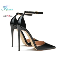 6cm 8cm 10cm 12cm Patent Leather Women Ankle Strap Pumps Pointed Toe Sexy High Heel Shoes Customize 33-46 Stiletto Talon Femme 1