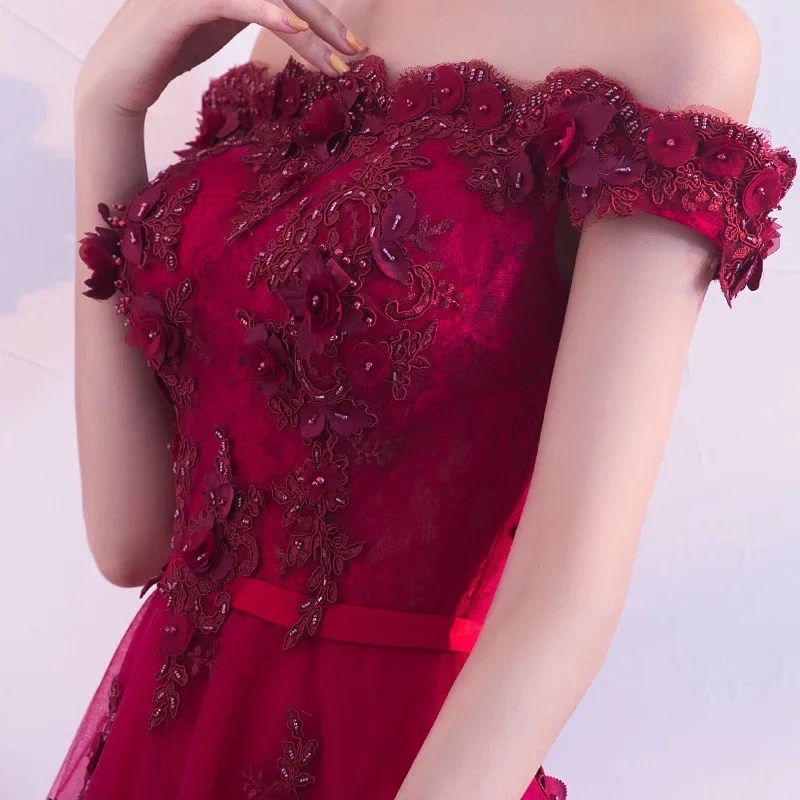 Evening Wine Red Boat Neck Cocktail Dresses Embroidery Tea-Length Plus size Customization For Evening Dresses Cocktail Dress Women Formal Dress Party Gown H063