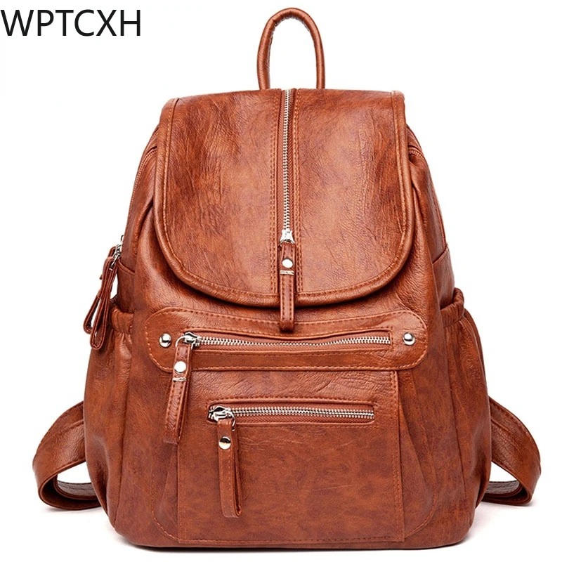 

Women Backpacks High Quality Leather Vintage Ladies Bagpack Mochilas School Bags Girls Female Shoulder Bag Travel Sac A Dos