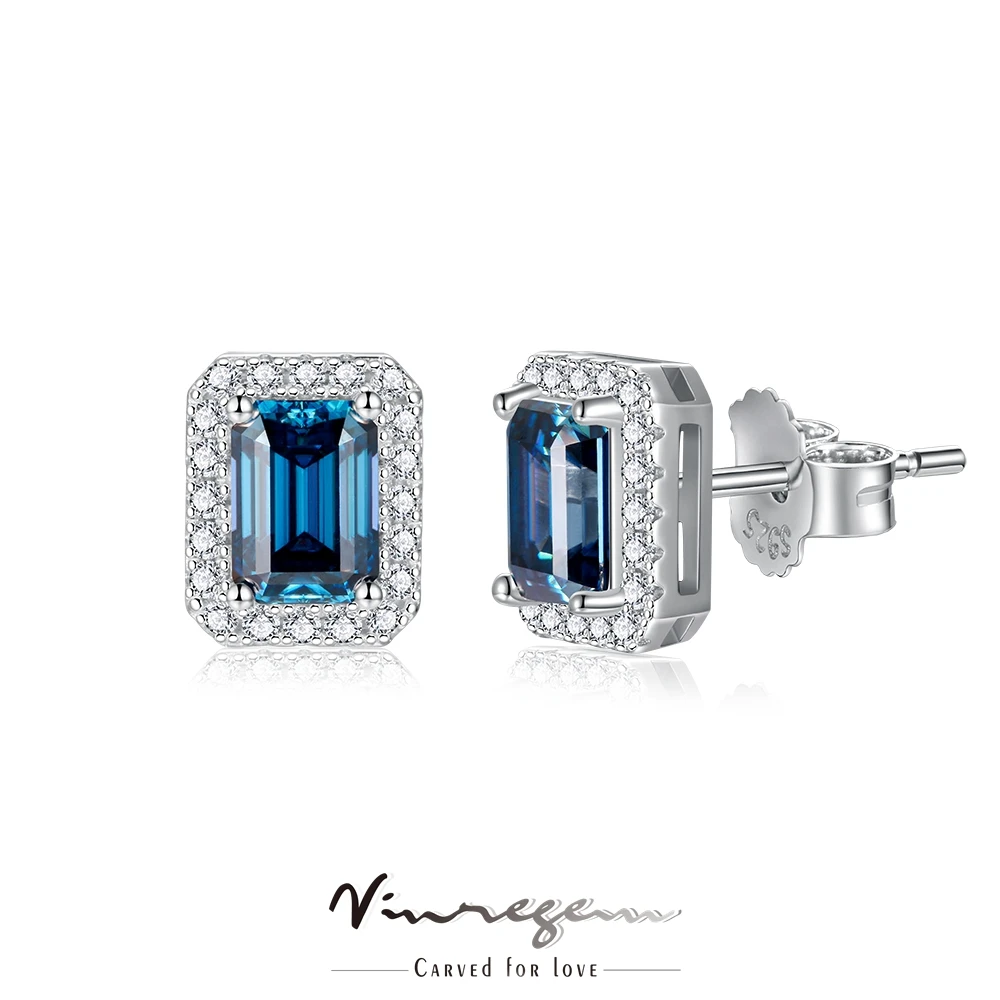 

Vinregem 925 Sterling Silver Emerald Cut 2CT Passed Test Diamond VVS1 Blue Moissanite Stud Earrings for Women Gift Drop Shipping