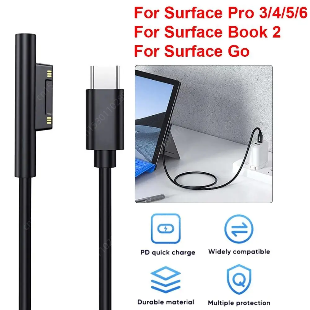 Power Adapter Cellphone Adapter Power Charger 1.5m Charger Adapter PD Fast Charging Cable Cord USB C Power Supply For Surface Pro 3/4/5/6 For Surface Book 2 Go