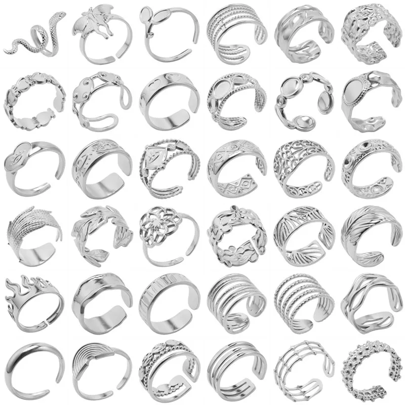 

High Quality Metal Irregular Geometry Jewelry Stainless Steel Rings For Women Men Accessories Heart Ring Plant Flower Leaf Bague