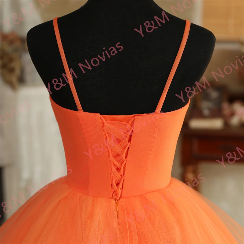 Orange Quinceanera Dresses Spaghetti Straps Sleeveless V-neck Party Prom Vestidos De Quinceaneras Gown New