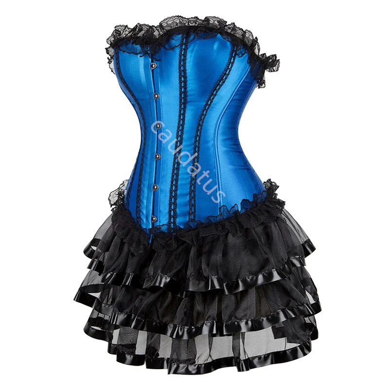 Caudatus Corset Dress Skirts Set Tutu For Women Party Bustiers Costume Sexy Lace Up Vintage Corselet Clothing Red Blalck