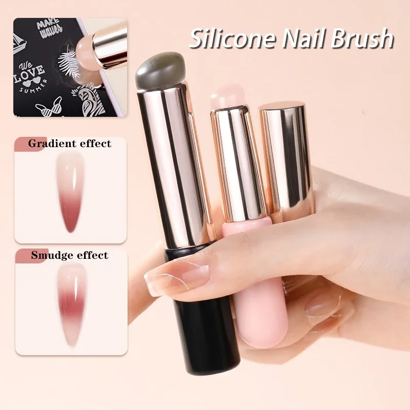 silicone applicator sticks Nail Art Silicone Applicator Stick Pigment Dust Applying Gradient Shading Pen Easy-Smudge Powder Silicone Nail Brushes Tool