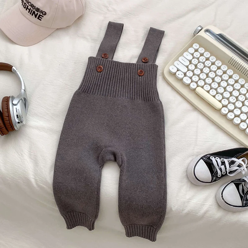 Autumn Infant Baby Knitted Jumpsuit Overalls Toddler Baby Boys Girl Trousers Knitted Solid Color Newborn Pants Baby Trousers Cotton Pants Baby Leggings