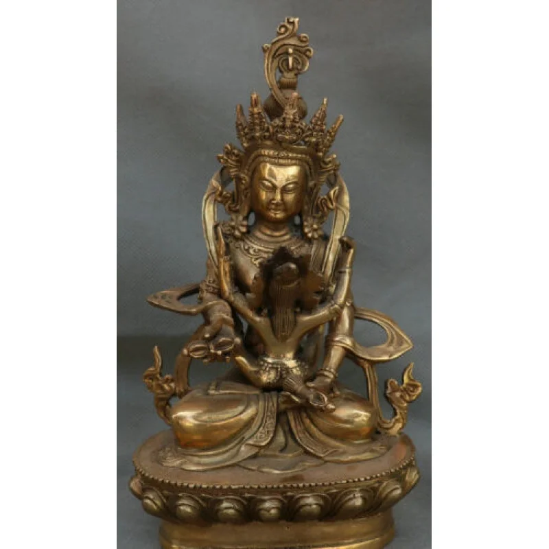 

8-Inch Tibetan Buddhism Bronze Vajra Mandkesara Yab-Yum Happy Buddha Statue