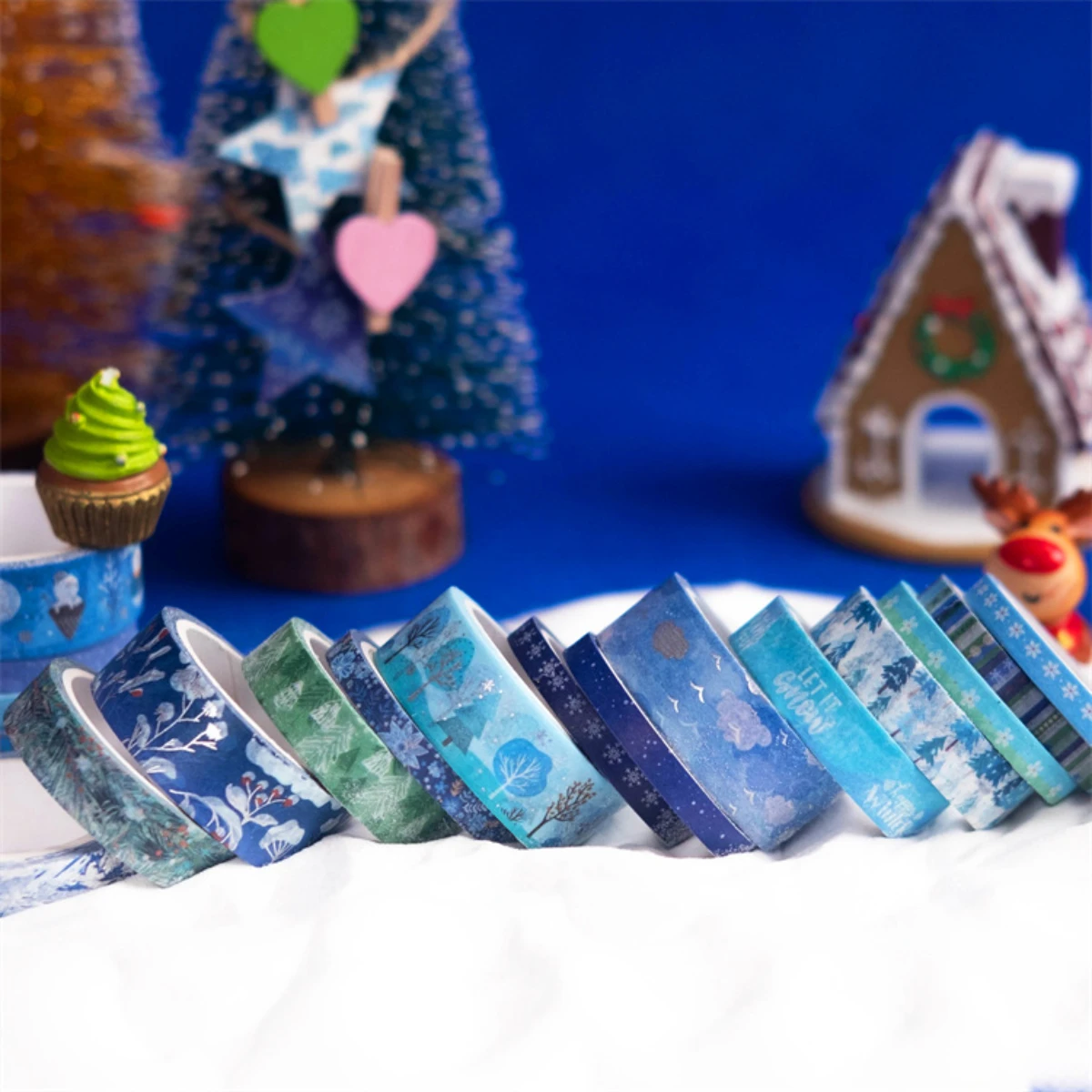 19 Pcs/set Blue Forest Snowflake Silvery Christmas Tree Washi Tape Set Scrapbooking Diy Journal Stationery Deco Art Supplies 6
