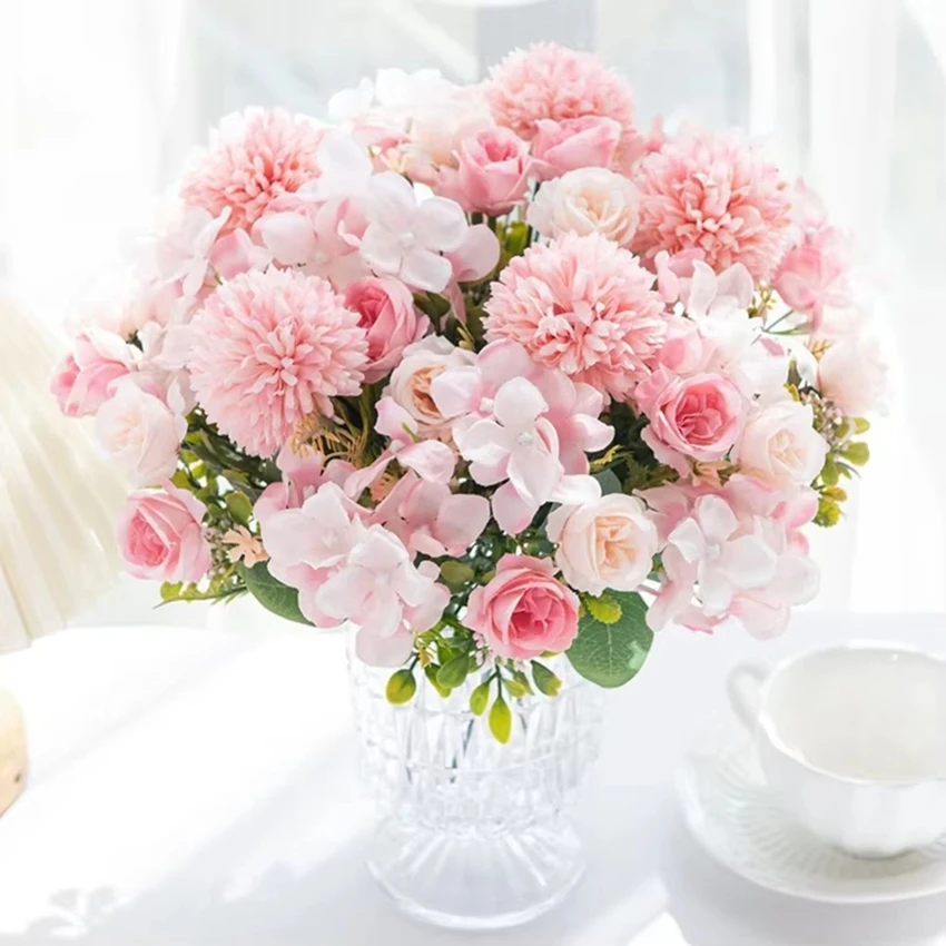 Rosa di seta crisantemo bouquet da sposa fiori artificiali arco nuziale giardino casa camera tavolo decorati ghirlanda accessorio regalo fai da te - immagine 3