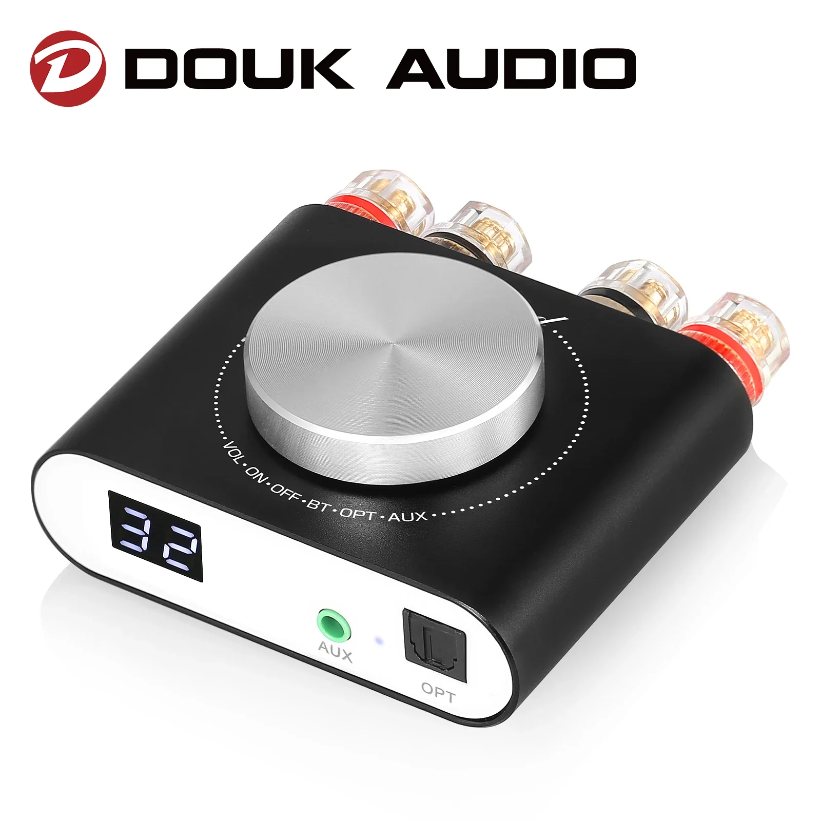 Douk Audio 가정용 스피커용 미니 디지털 AUX/광학 증폭기, 블루투스 5.0 수신기, HiFi 클래스 D 파워 앰프, Q10