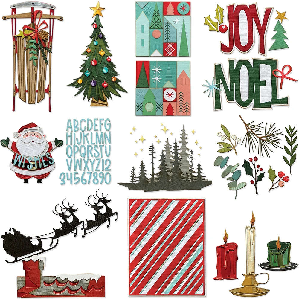 Kerstboom Vakantie Blokken Slee Metalen Cutting Dies Santa Claus Kaars Diecut Set Voor Diy Scrarpbooking Papier Ambacht Maken Nieuw