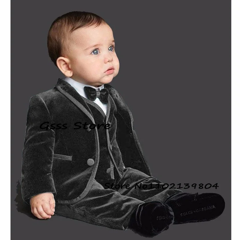 Boys Suit Velvet 3 Piece Formal Blazer Pants Vest Kids Jacket Wedding Tuxedo Child Suit комплекты для маленьких мальчиков